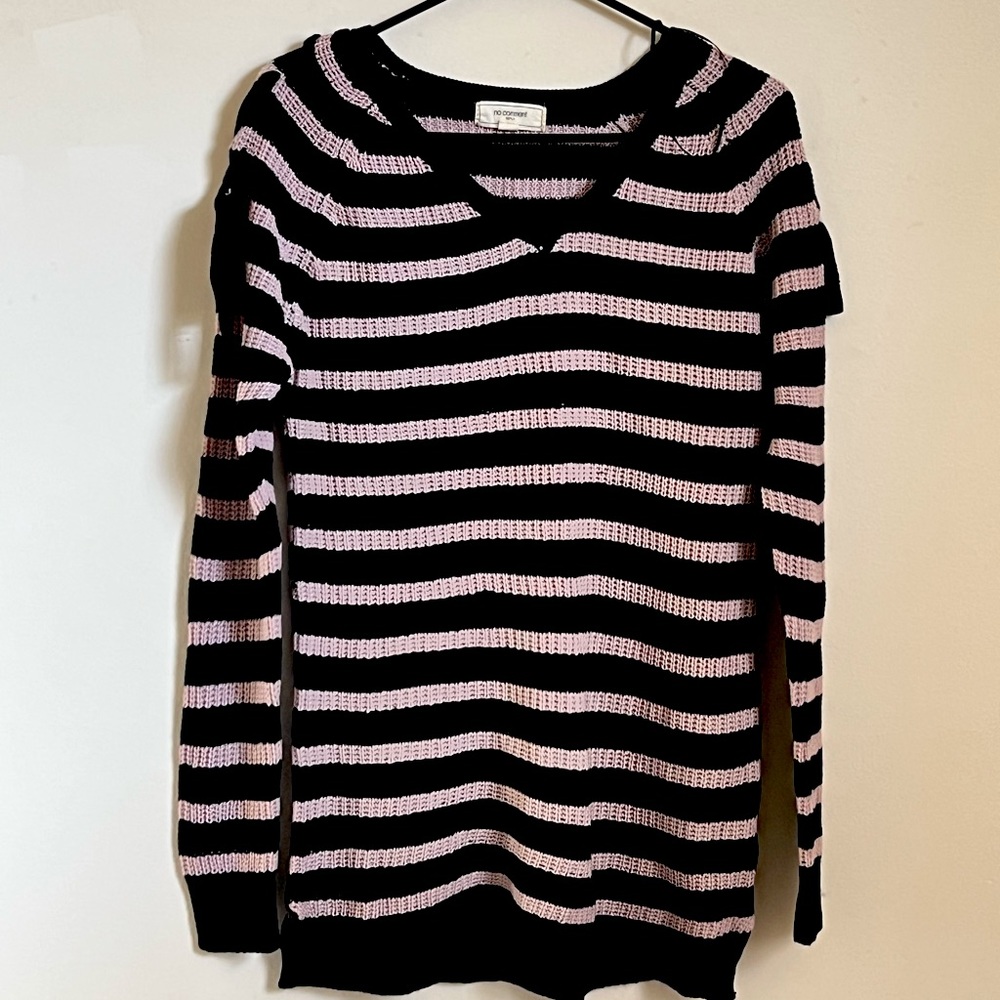 Pink and black striped knitted sweater